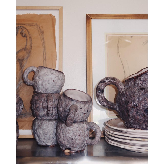 1970s 1970s c.a.s. Vietri Fat Lava Ceramic Mug and Pitcher Set, 12 Pieces For Sale - Image 5 of 18