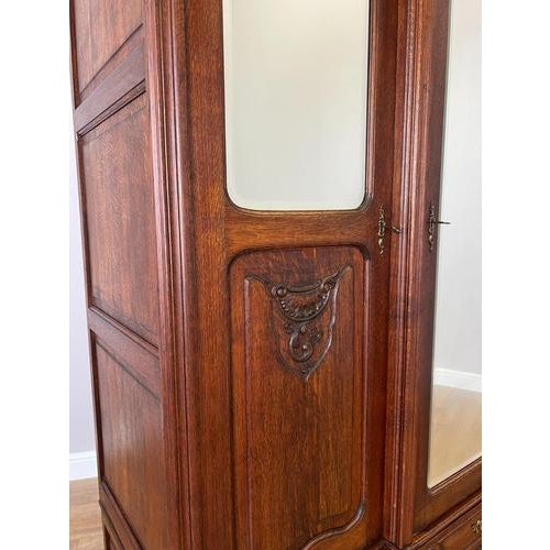 Antique French Rocaille Carved Oak 3-Door Armoire with Mirror For Sale - Image 6 of 14