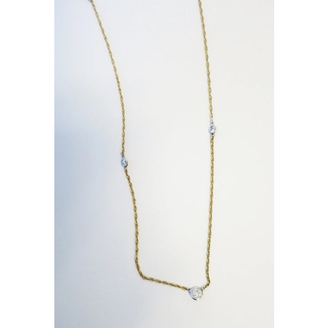 Mid 20th Century Antique Old European Cut Diamond Necklace, Five Bezel-Set Diamonds, 14k Gold Chain For Sale - Image 5 of 12