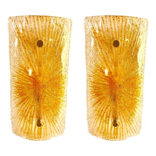 Gold Murano Glass Wall Lights from Mazzega, Italy, 1970s, Set of 2 For Sale