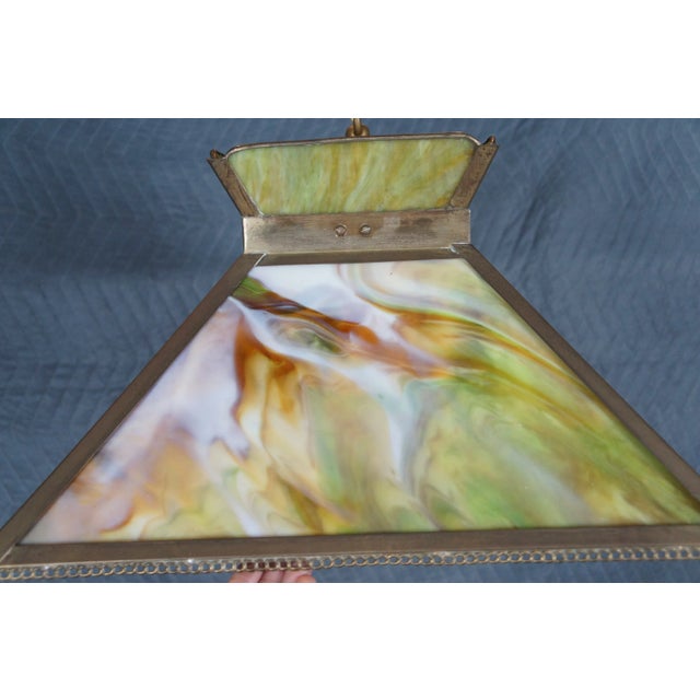 Green Antique Arts & Crafts Green Slag Glass Swag Pendant Light For Sale - Image 8 of 12