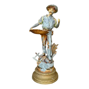 Antique Early 20th Century Figural Farmer Sculpture With Polychrome Paint