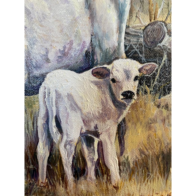 "Patience" ~ Willie Britt Original Acrylic Painting~ a Picturesque Moment of a Long Horn and Her Calf For Sale - Image 4 of 13
