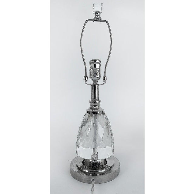 Chrome Faceted Glass, Chrome Table Lamp, Drum Shade. Lucite Finial For Sale - Image 8 of 9