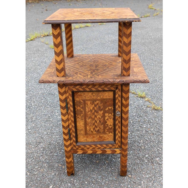 Wood 19th or 20th Century American Folk Art Marquetry Etagere Table Stand For Sale - Image 7 of 16