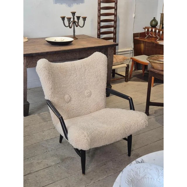 Swedish Modern Easy Chair in Sheepskin from Svante Skogh, 1950s For Sale - Image 4 of 10