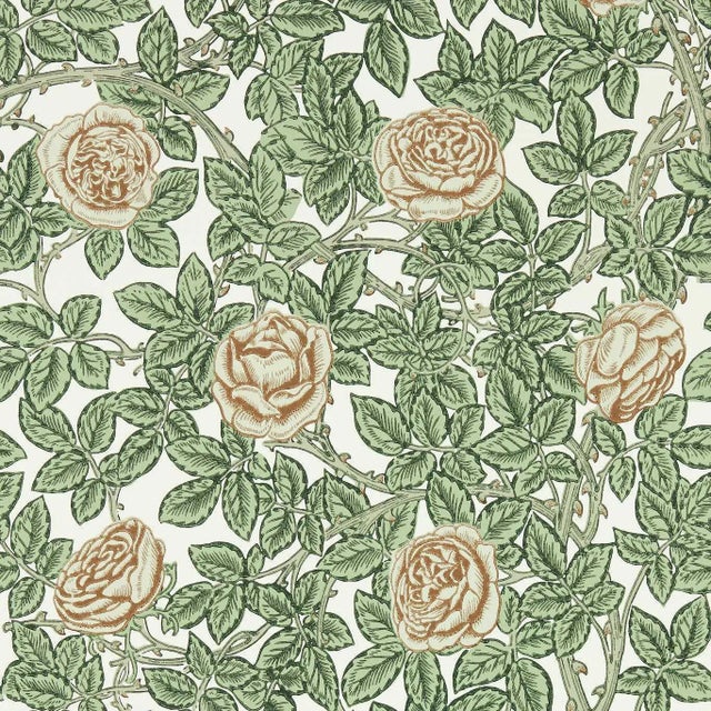 Morris & Co Rambling Rose Wallpaper in Leafy Arbour/Pearwood - a Sample For Sale