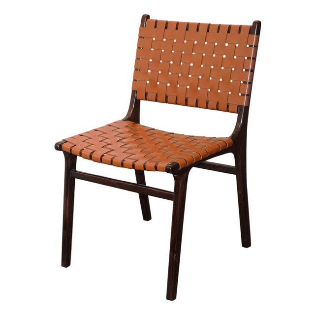 Andrianna Shamaris Modern Chair Series Single-Backed Leather Woven Chair For Sale