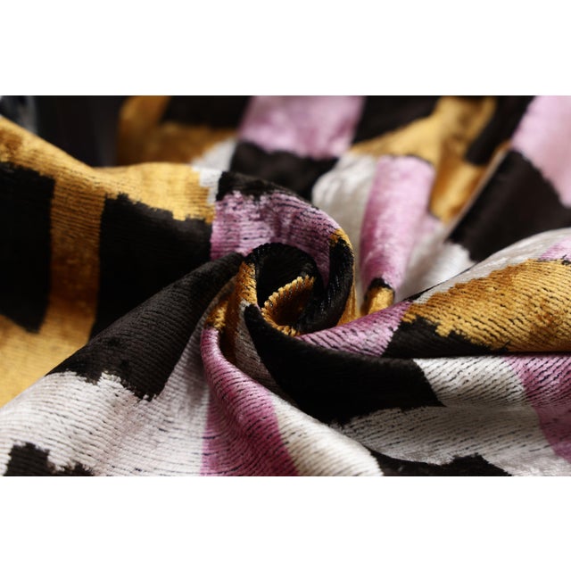 Textile Hand-Knotted Geometric Silk Velvet Lumbar - 16x24 Gold & Lavender For Sale - Image 7 of 8