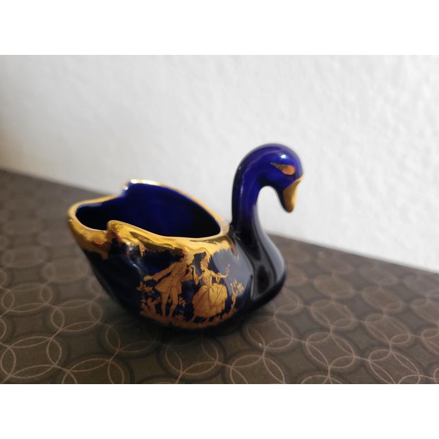 Metal Limogenes, Royal Blue and 22 K Gold Miniature Pair of Decorative Swans For Sale - Image 7 of 12