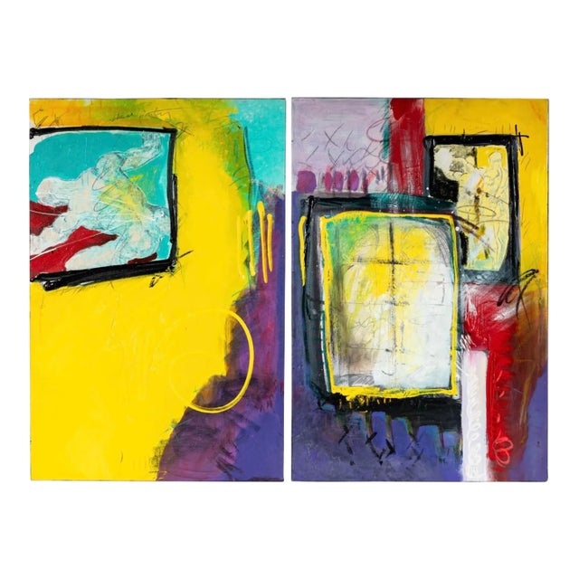 Paul Ecke Expressionist Diptych Oil Painting - The House Party For Sale