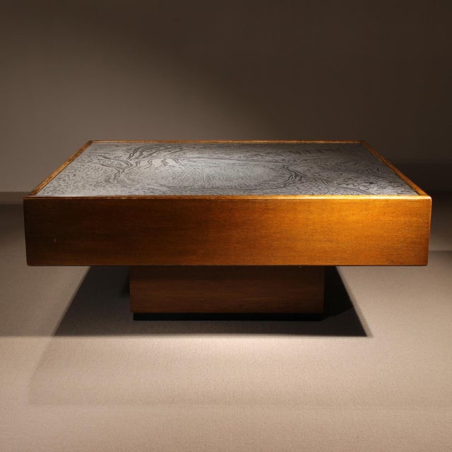 Oak & Etched Metal Coffee Table by Heinz Lilienthal, Germany, 1970s For Sale - Image 15 of 17