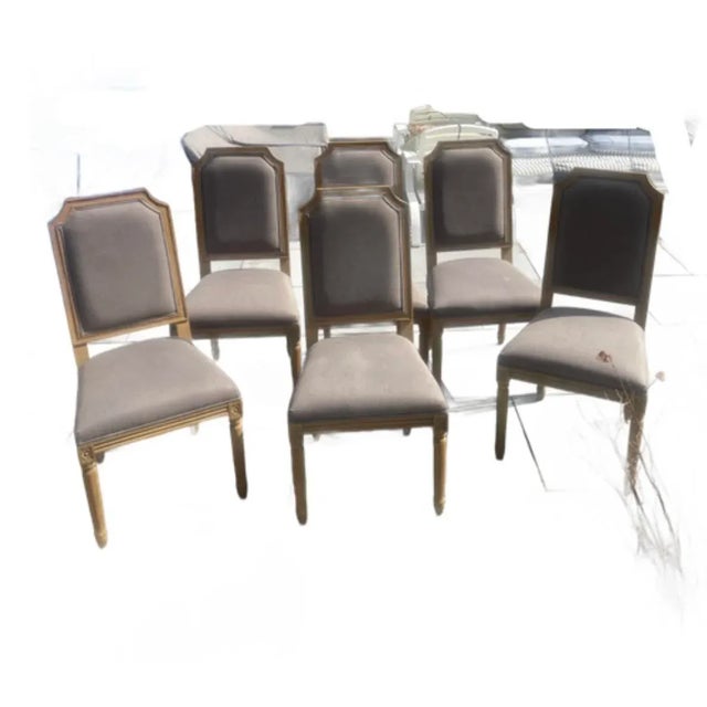 Restoration Hardware Custom Louis XVI Dining Chairs – Set of 6, Belgian Linen, Weathered Oak For Sale - Image 10 of 11