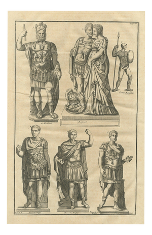 Montfaucon, Roman Officers in Cuirass and Cloak, 1722, Engraving