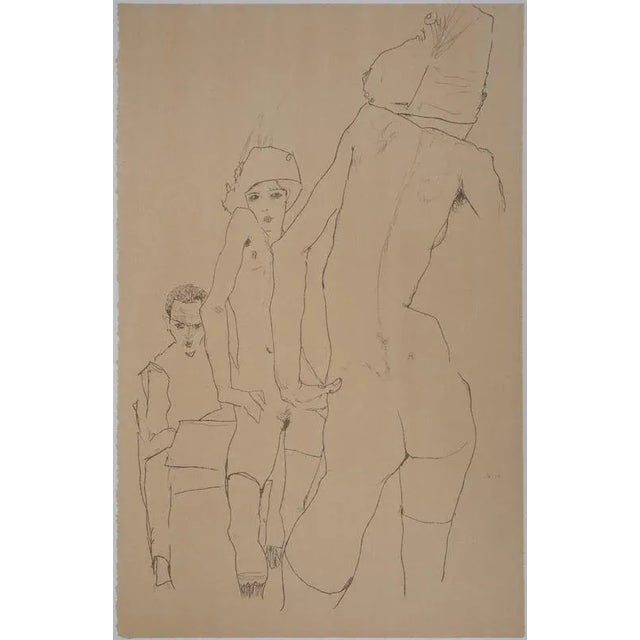 Cream Egon Schiele, The Sketch in Front of the Mirror, Lithograph For Sale - Image 8 of 8