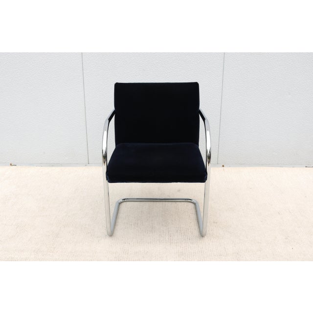 2010s Ludwig Mies Van Der Rohe Brno Tubular Chair in Navy Blue Velvet Fabric by Gordon For Sale - Image 5 of 14