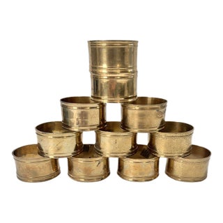 Vintage Solid Brass Banded Napkin Rings – Set of 11 For Sale