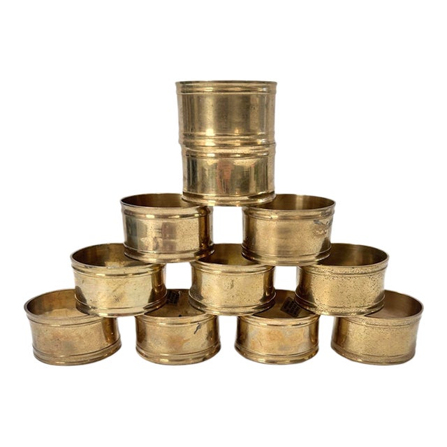 Vintage Solid Brass Banded Napkin Rings – Set of 11 For Sale