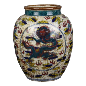 Chinese Vintage Ceramic Pot,Qing Dynasty Kangxi Marked Famille Verte Porcelain Jar Hand Painted Cloud Dragon Pattern