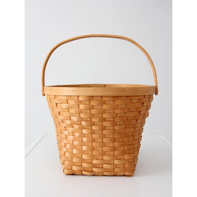 Brown Vintage Splint Weave Basket With Bail Handle For Sale - Image 8 of 16