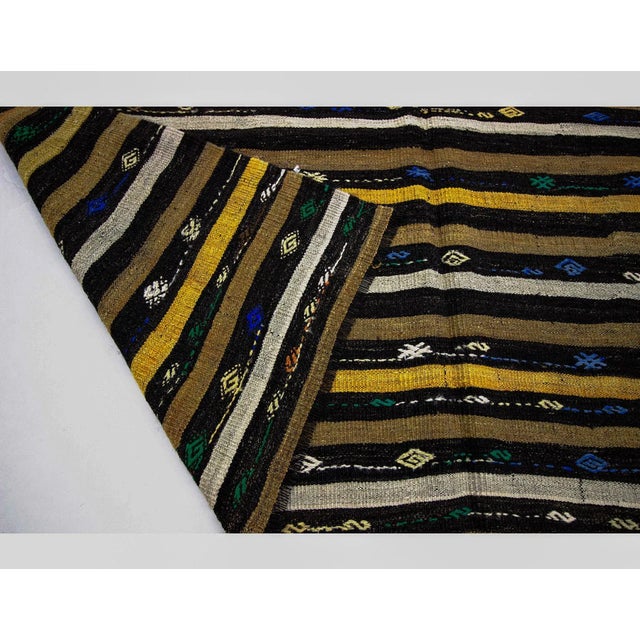 Mid 20th Century Vintage Embroidered Striped Kilim Rug-7'1'x10'7" For Sale - Image 5 of 7