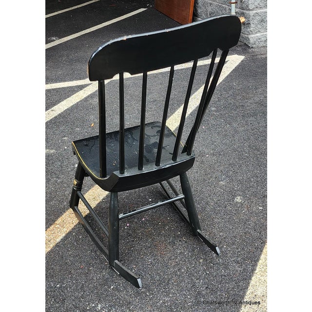 Antique Painted Black Stenciled Country Rocking Chair 1890s ~ Repainted in 1967 For Sale - Image 10 of 11