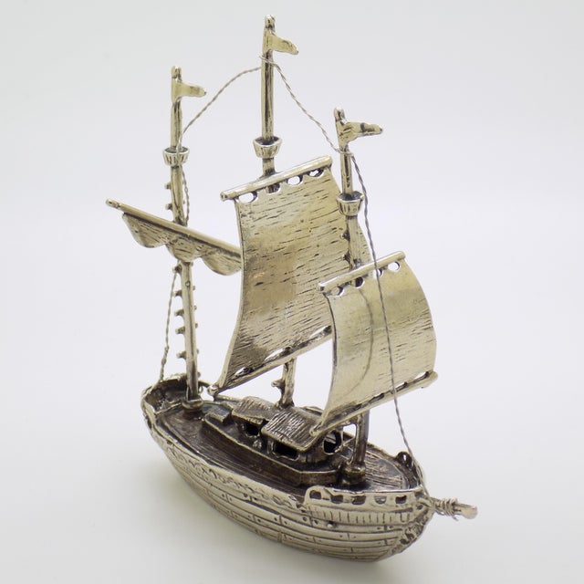 Vintage Italian Handmade Genuine Silver Galleon Sailing Ship Large Figurine, Made in Tuscany in 1991 For Sale - Image 6 of 13