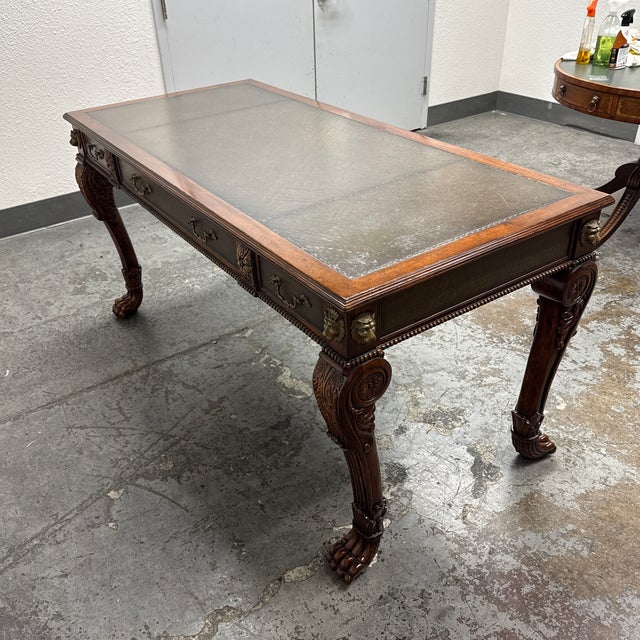 Chippendale Revival Leather Top Writing Desk, Vintage For Sale In San Francisco - Image 6 of 12