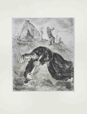 Marc Chagall, By Beating the Philistines, Saul Killed\., Etching, 1956
