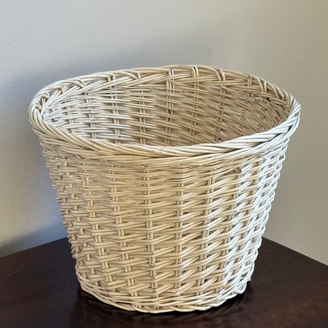 Mid 20th Century Mid-20th Century French Country Style Painted Wicker Planter Basket For Sale - Image 5 of 11