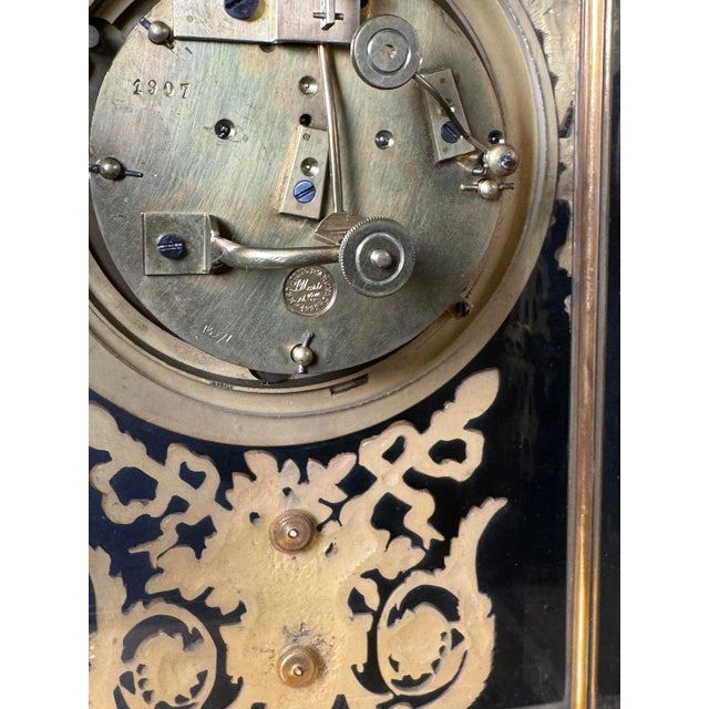 19th C French Louis XVI Bronze Crystal Clock Set 3Pc For Sale - Image 9 of 17
