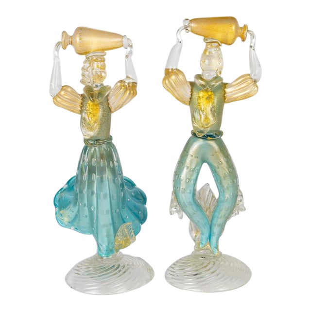 Pair of Vintage Venetian Italian Murano Art Glass Figures For Sale