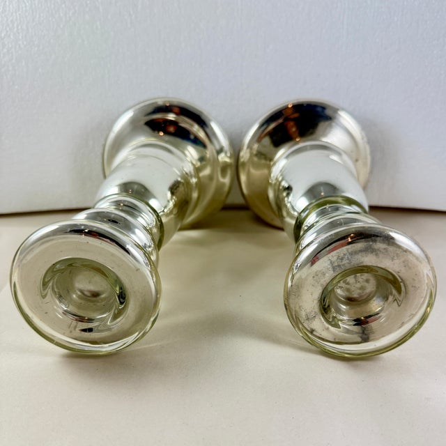 English Mercury Glass Large Candlesticks, a Pair, Circa 1850 For Sale - Image 9 of 15