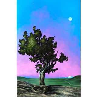 Sentinel by Thane Gorek | Oil Painting of a solitary tree against a colorful sky For Sale