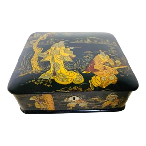 Vintage Early 20th Century Japanned Papier-Mâché Trinket Box