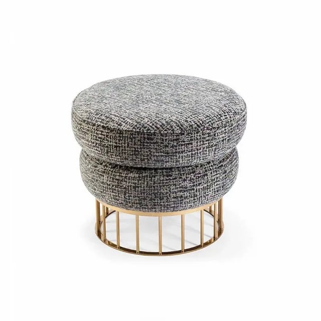 Fabric: Halsey multi, Base: brass varnish over stainless steel.