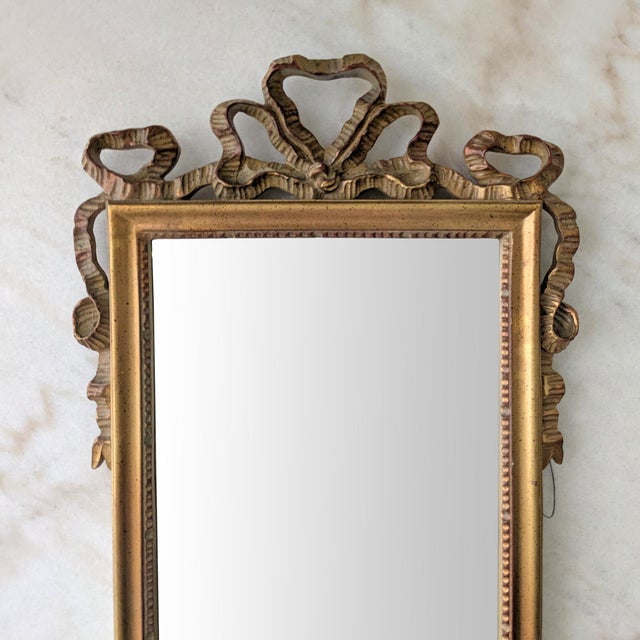 Carolina Mirror Company Late 20th Century 52" Tall French Louis XVI Ribbon Crest Bevelled Dressing Mirror by Carolina Mirror Company For Sale - Image 4 of 8