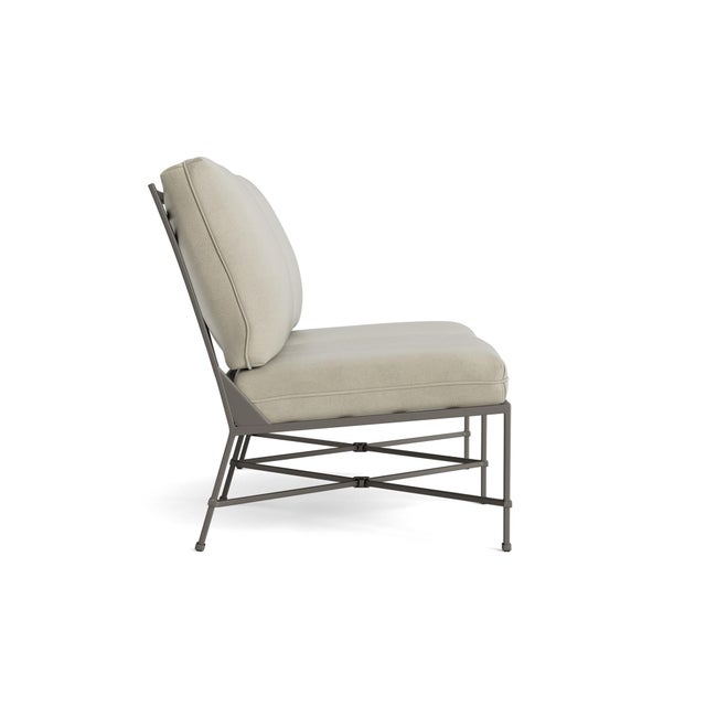 Contemporary Brown Jordan Venetian Armless Loveseat, Mica frame with Fusion Meadow fabric For Sale - Image 3 of 11