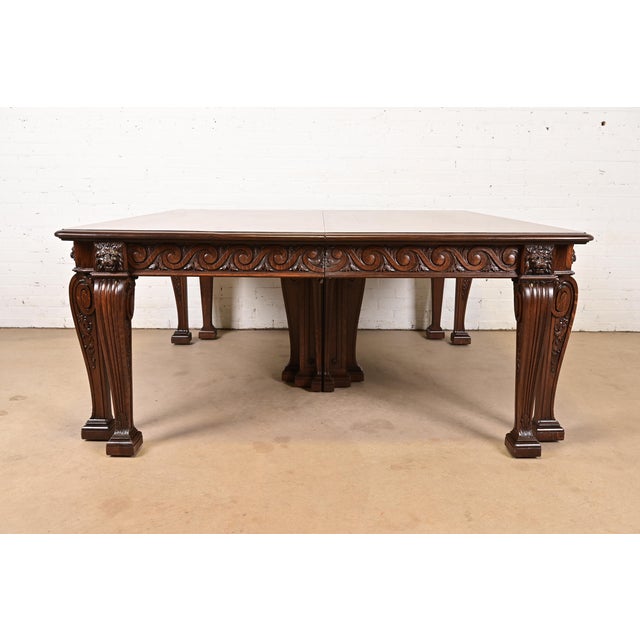 Wood R. J. Horner Style Monumental Antique Victorian Carved Oak Extension Dining Table, Newly Refinished For Sale - Image 7 of 16