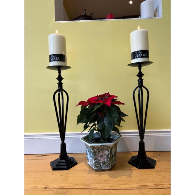 Large Cast Iron Candleholders, Set of 2 For Sale - Image 3 of 9