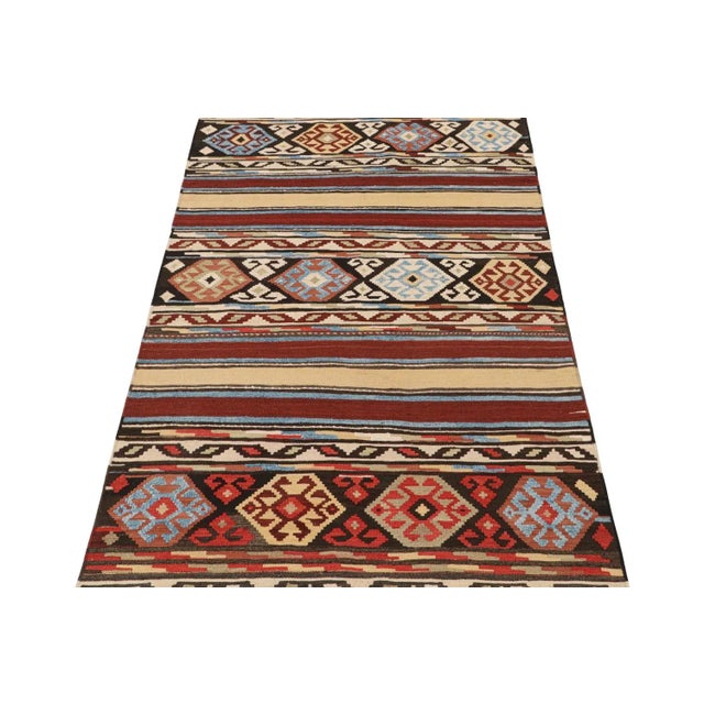 1950s 1950s Vintage Shahsavan Persian Kilim in Stripes & Geometric Patterns From Rug & Kilim For Sale - Image 5 of 8