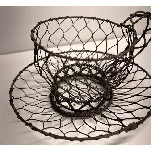Shabby Chic Vintage Wire Folk Art Tea Cups Set/2 For Sale - Image 3 of 6