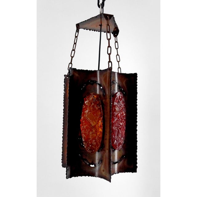 Suspension Light in Patinated Copper and Multicolored Fractal Resin Medallions from Accolay, 1970 For Sale - Image 6 of 15