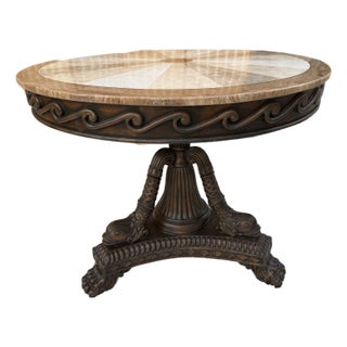 1980s Round Regency Style Center Table With Koi Motif Pedestal For Sale
