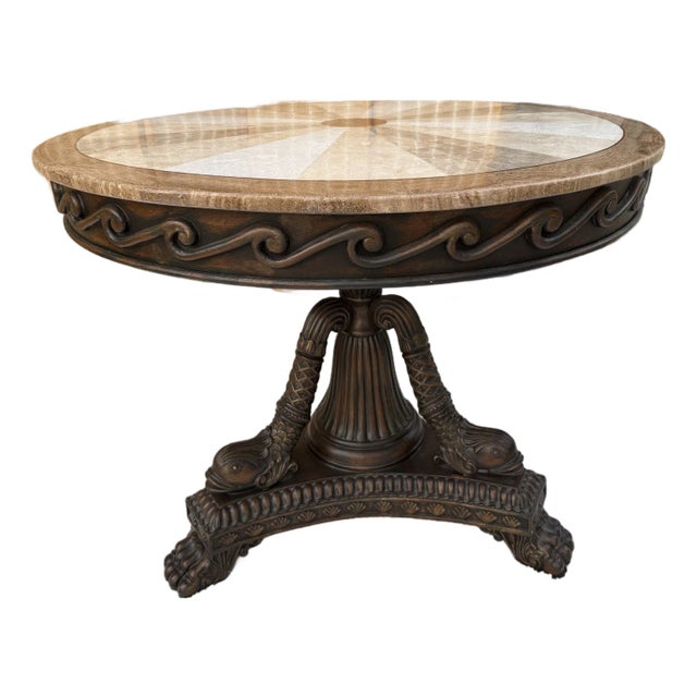 1980s Round Regency Style Center Table With Koi Motif Pedestal For Sale