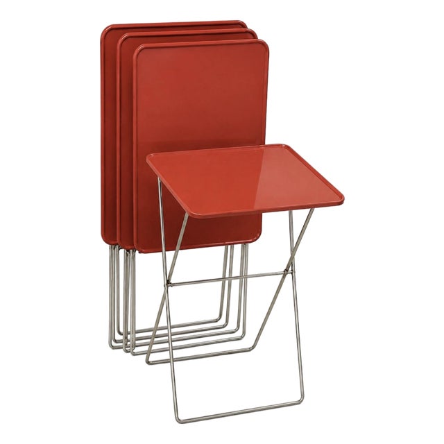 Mid-Century Poppy Red Durham Tv Tray Tables, Fourth of July, Independence Day For Sale