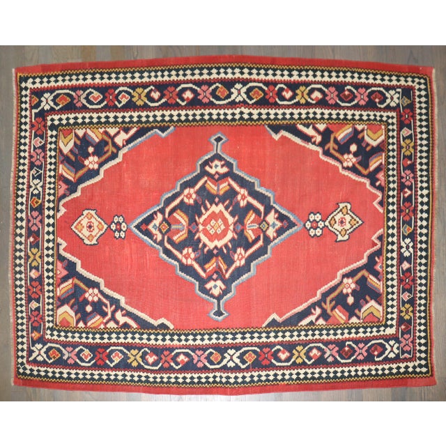 Persian 19th Century Antique Zabihi Collection Senneh Jewel Toned Kilim For Sale - Image 3 of 10