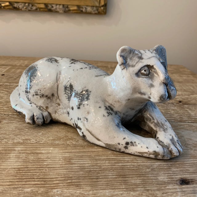 Raku Pottery Cat Sculpture- illegibly Signed by contemporary artist.