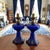 Glass Late 19th Century Pair Cobalt Blue Coolidge Drape Oil Lamps-Converted Electric-Victorian Table For Sale - Image 7 of 10