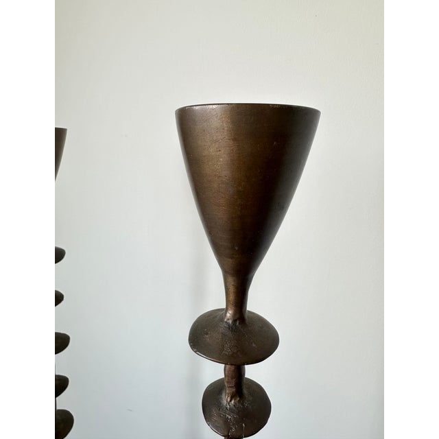 Large Vintage Brutalist Hand Forged Brass Candlesticks, 1960s, Set of 2 For Sale - Image 4 of 17